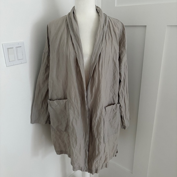 Eileen Fisher Organic Cotton Open Front Jacket Cardigan Beige Lagenlook S/P*H2 - Picture 3 of 7